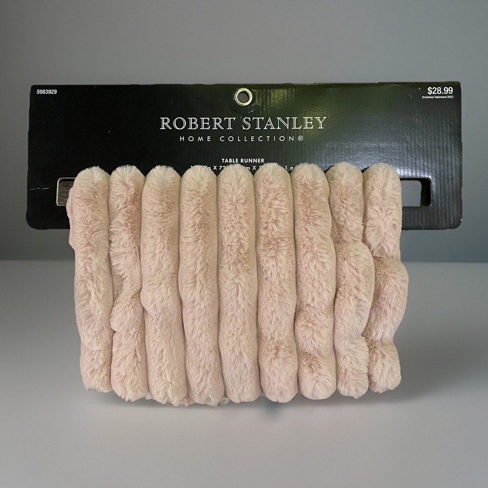 ROBERT STANLEY Dusky Rose TABLE RUNNER Blush Pink Faux Fur Boho 72" x 13.75"